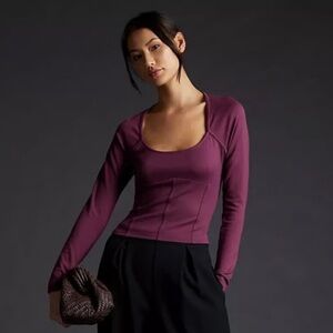 Maeve Anthropologie Ponte Purple Corset Long Sleeve Top